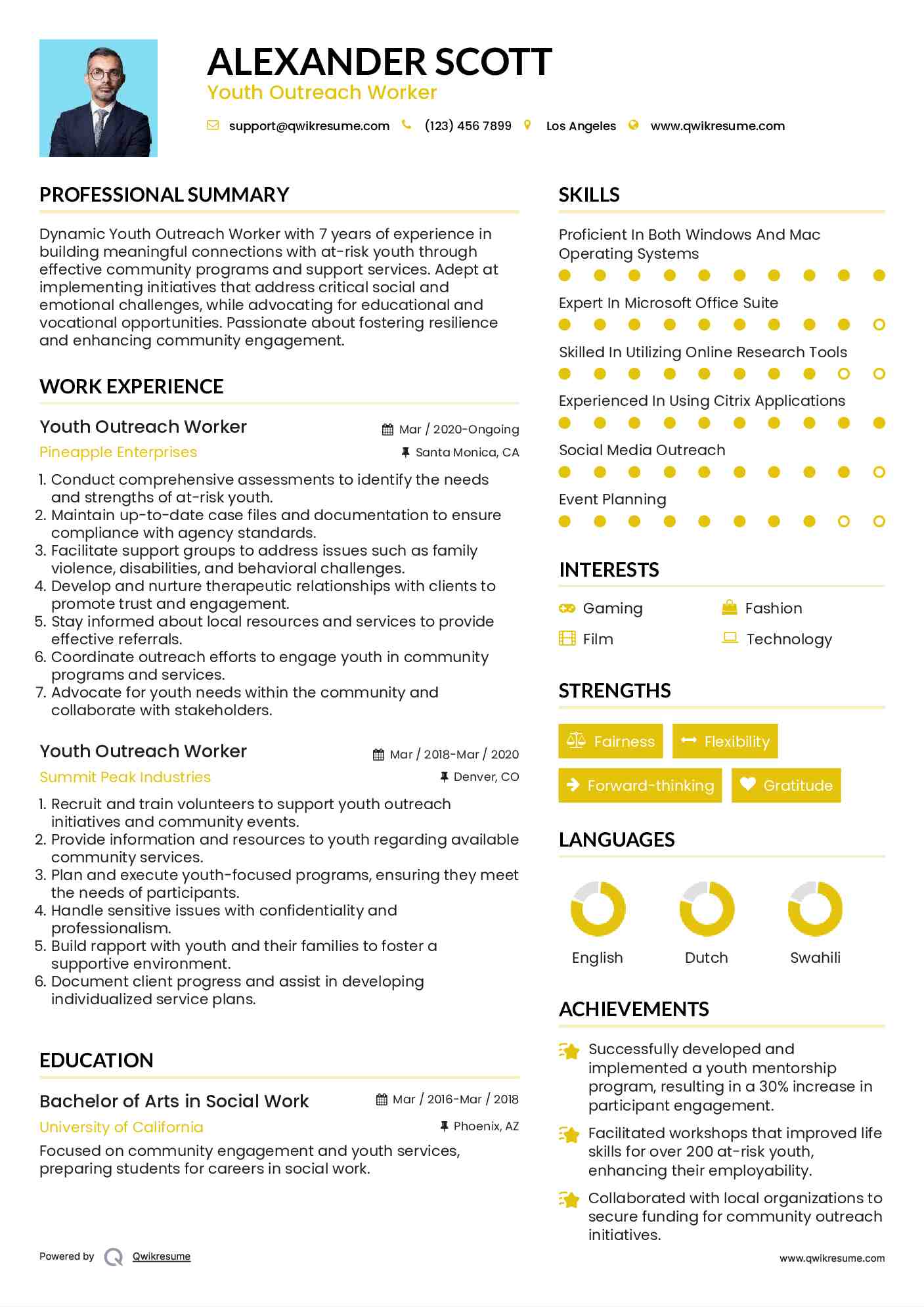 Youth Outreach Worker Resume Example