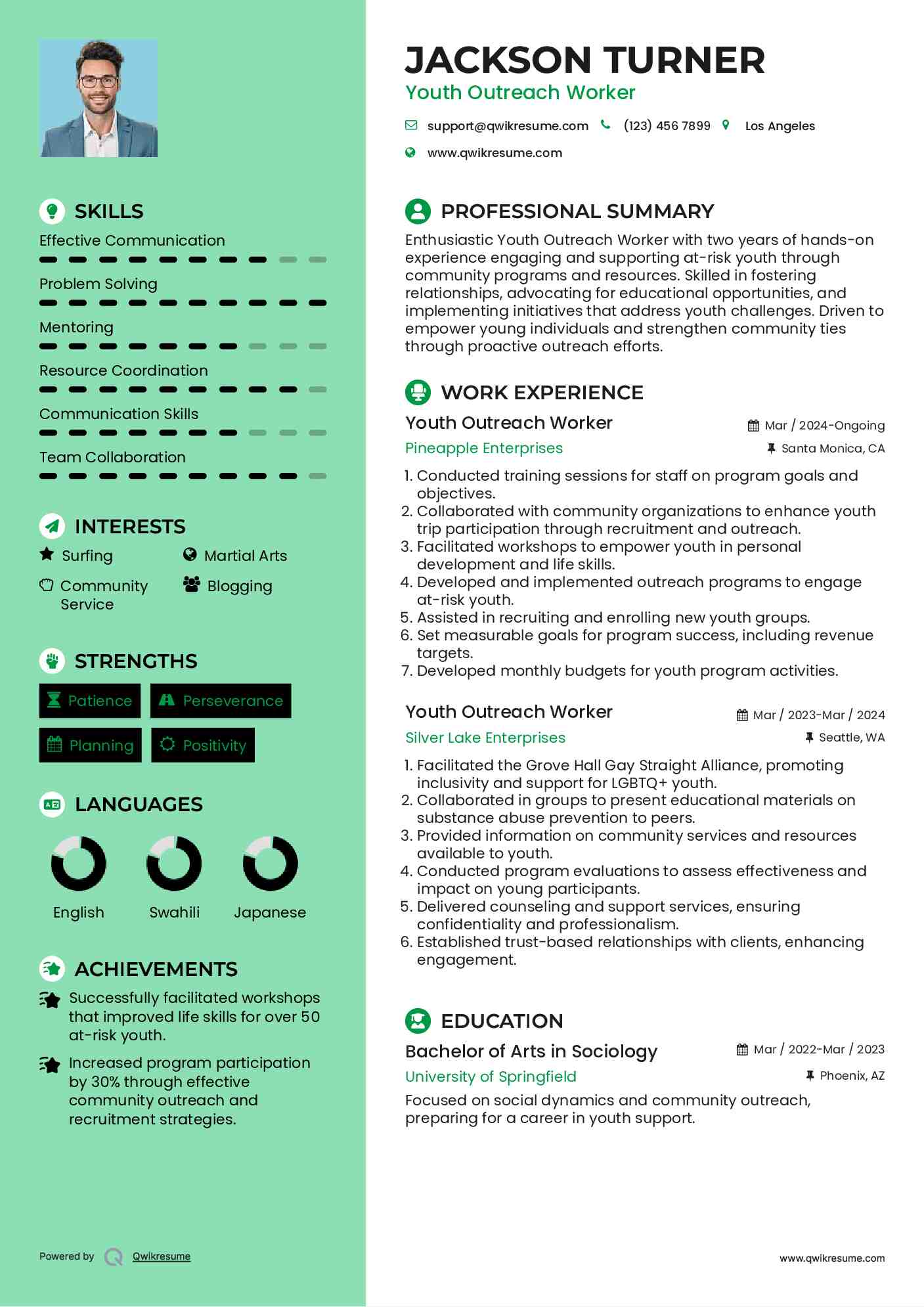 Youth Outreach Worker Resume Sample