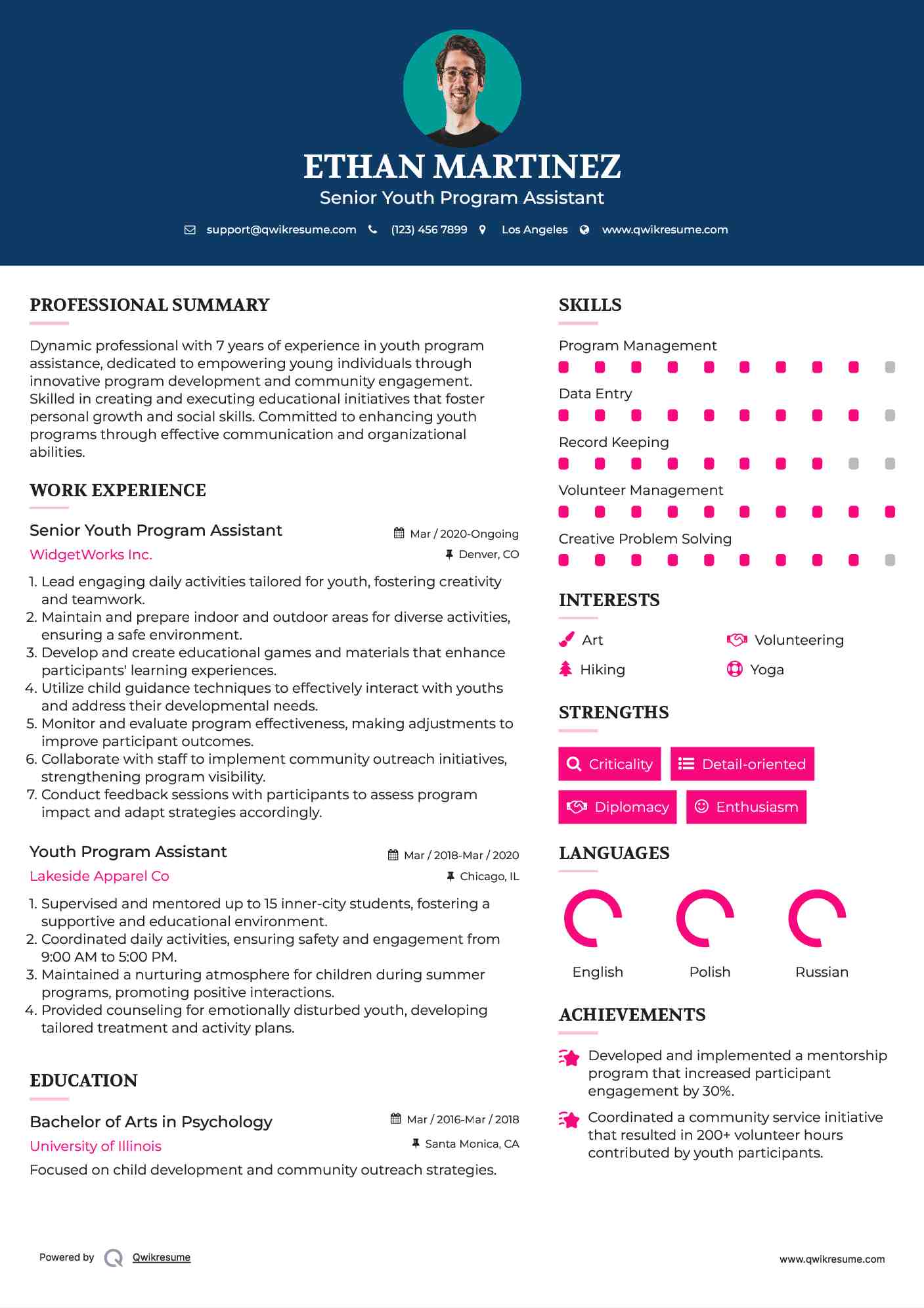 Senior Youth Program Assistant Resume Template