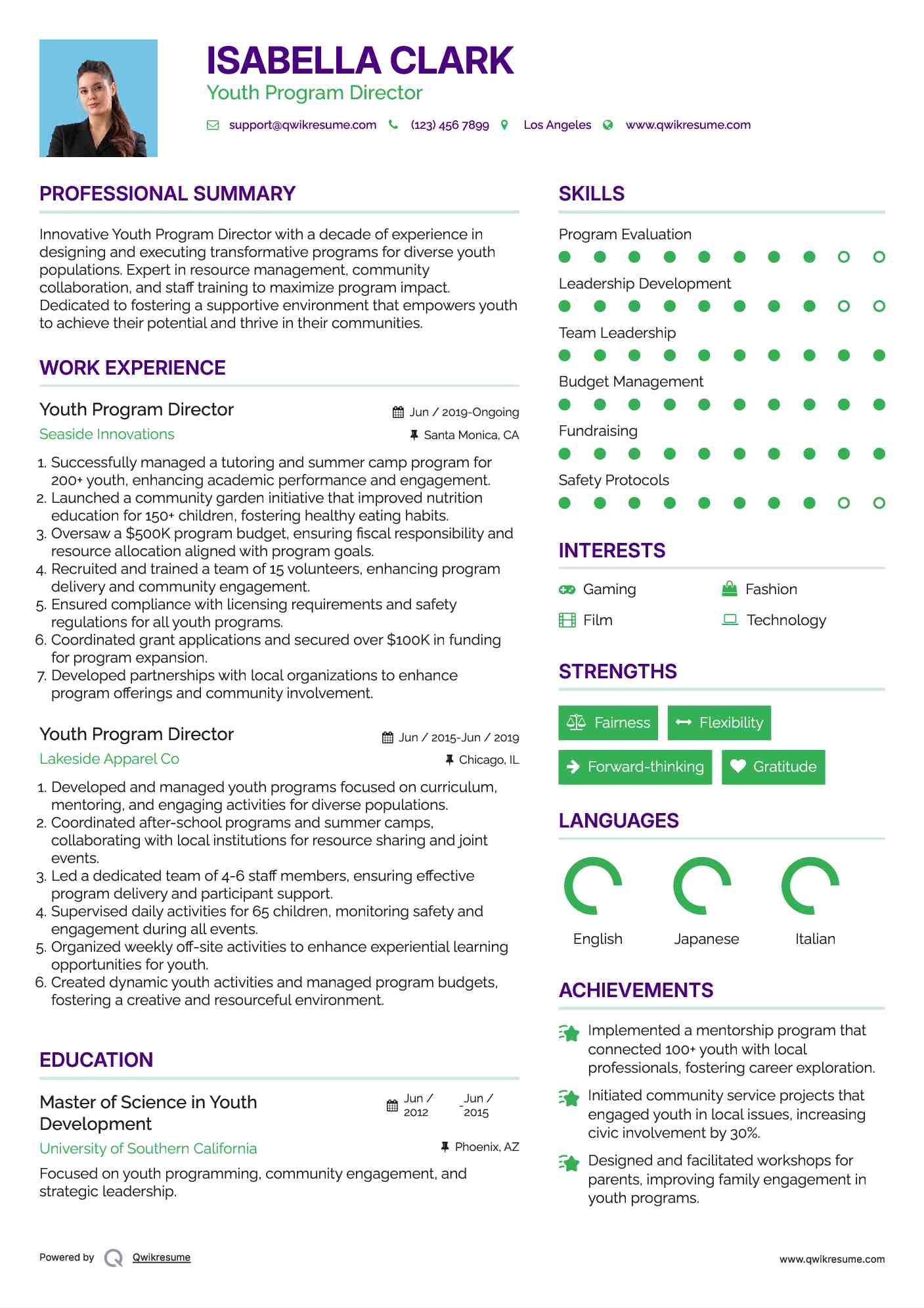 Youth Program Director Resume Model
