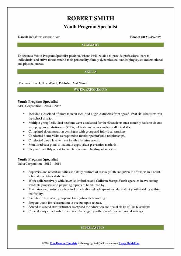 Youth Program Specialist Resume Samples QwikResume