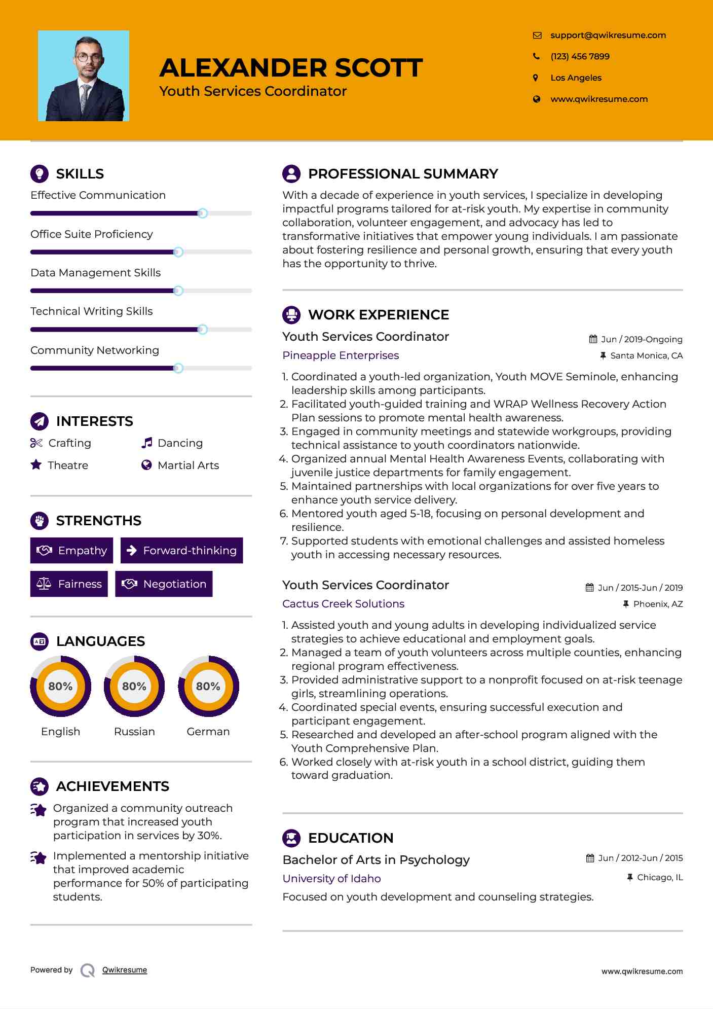 Youth Services Coordinator Resume Model