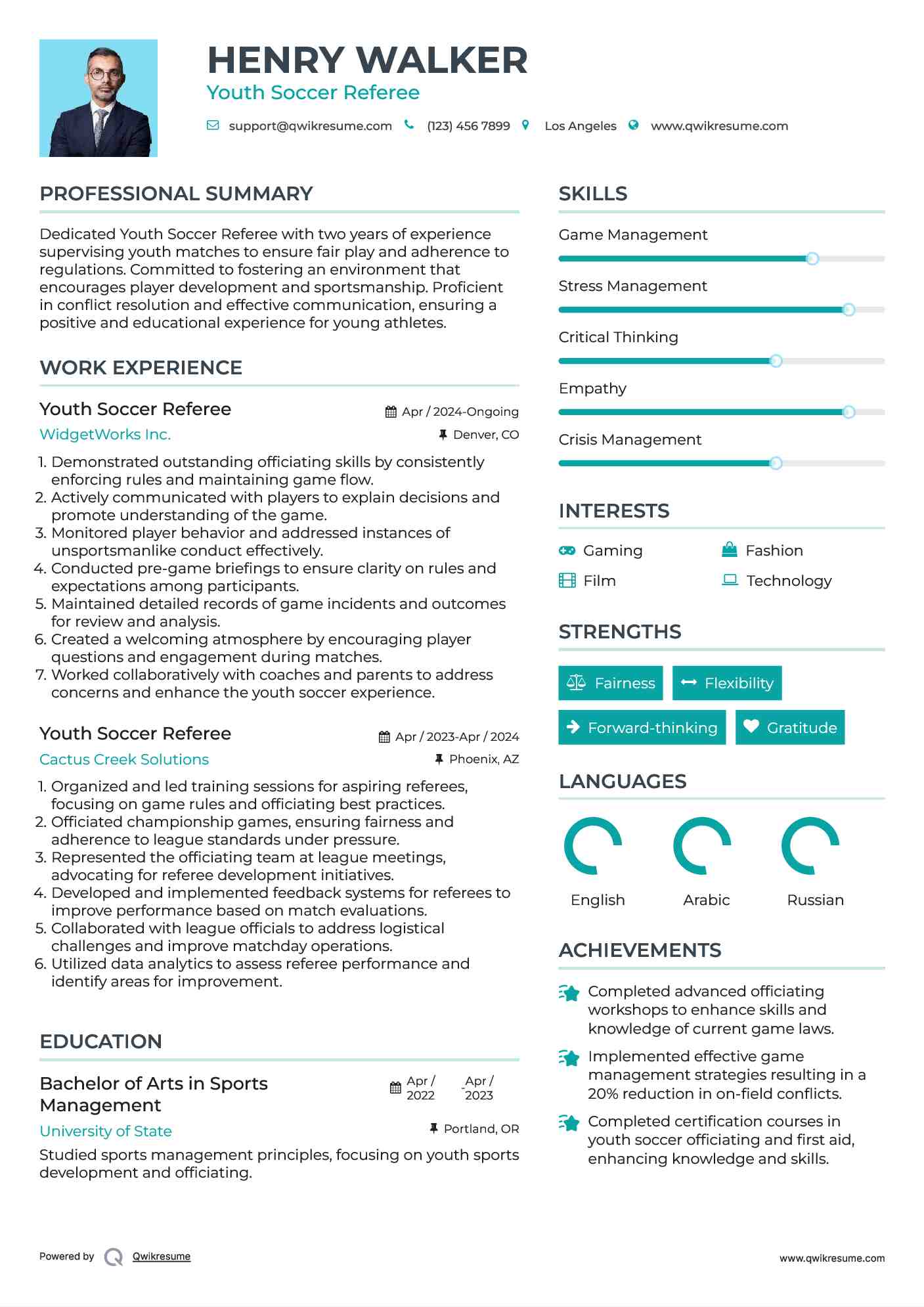 Youth Soccer Referee Resume Template