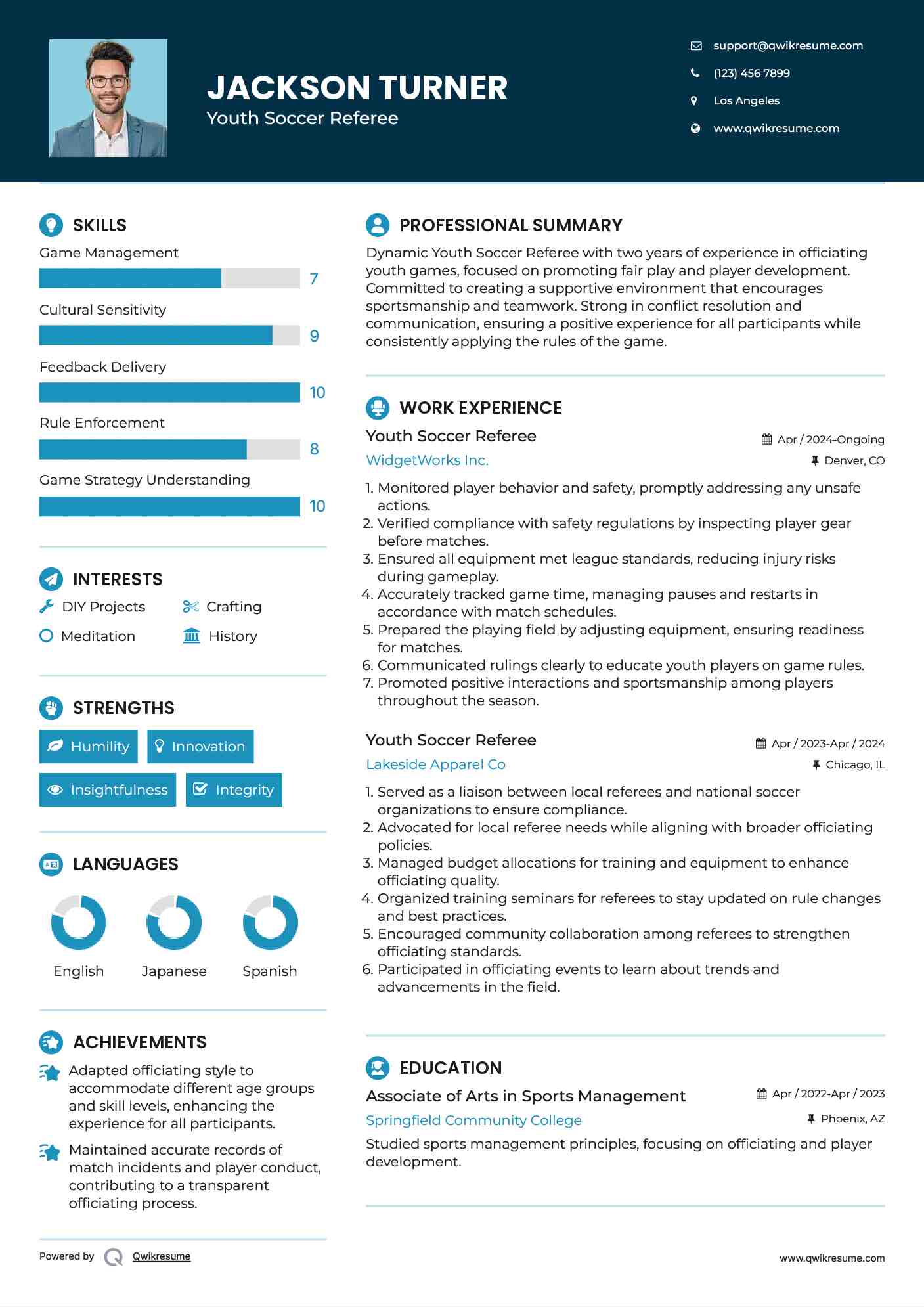 Youth Soccer Referee Resume Sample