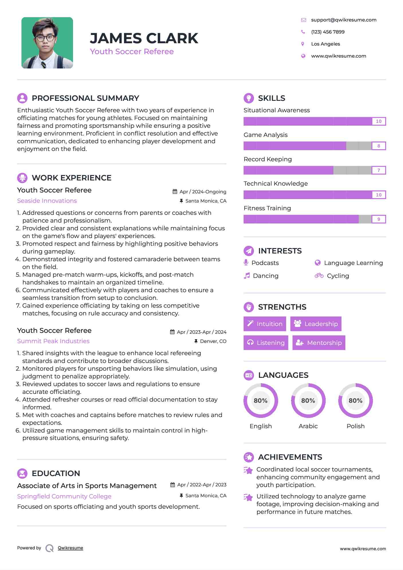 Youth Soccer Referee Resume Sample