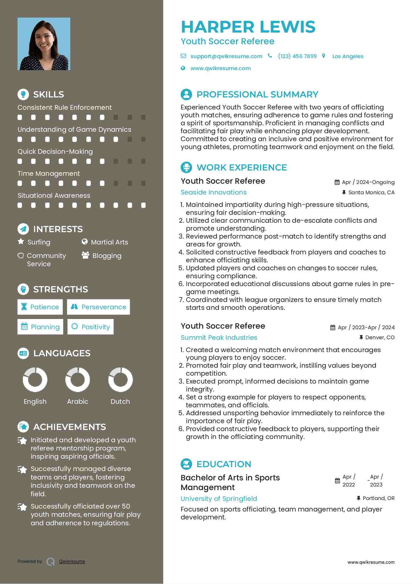 Youth Soccer Referee Resume Sample