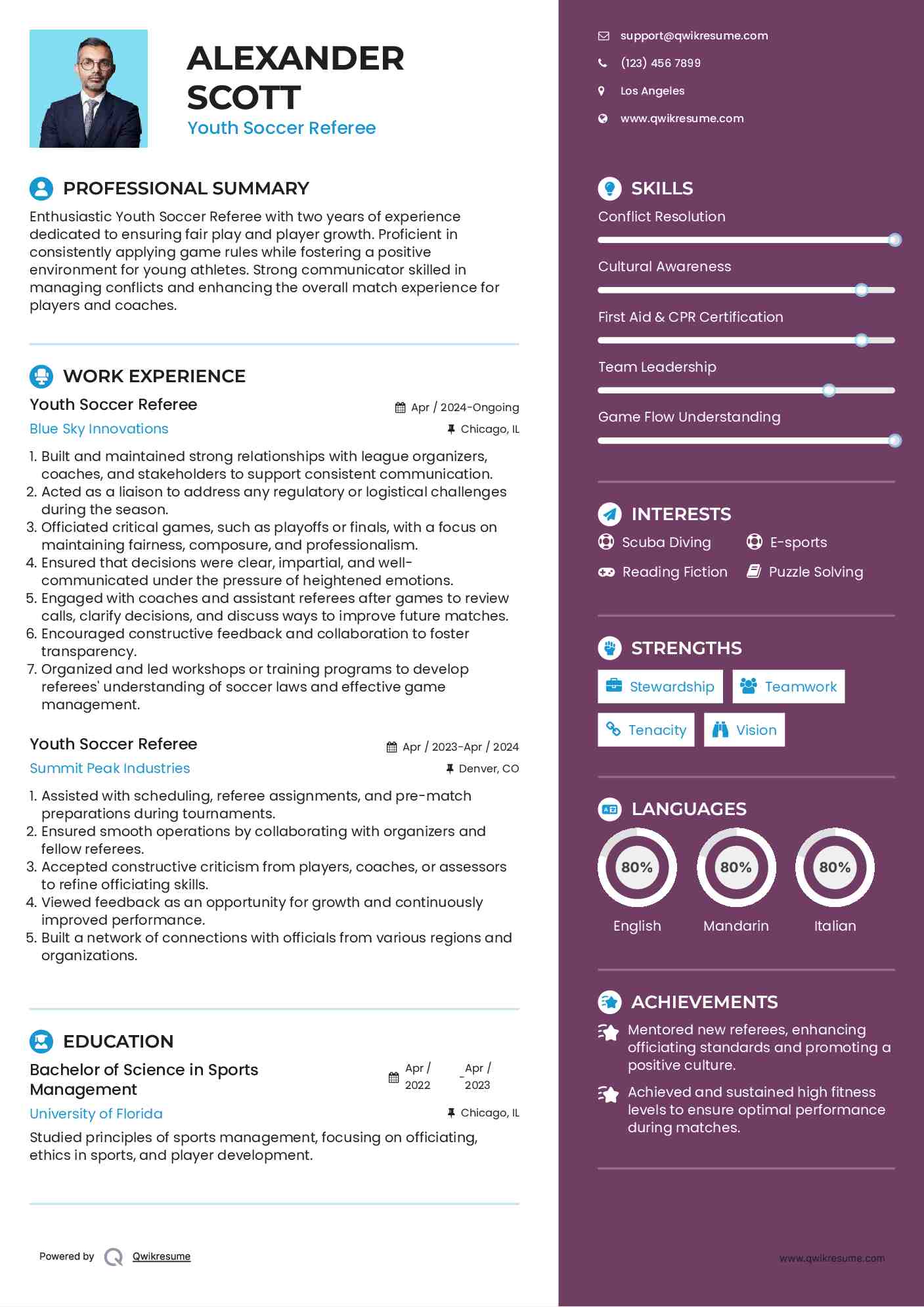 Youth Soccer Referee Resume Model