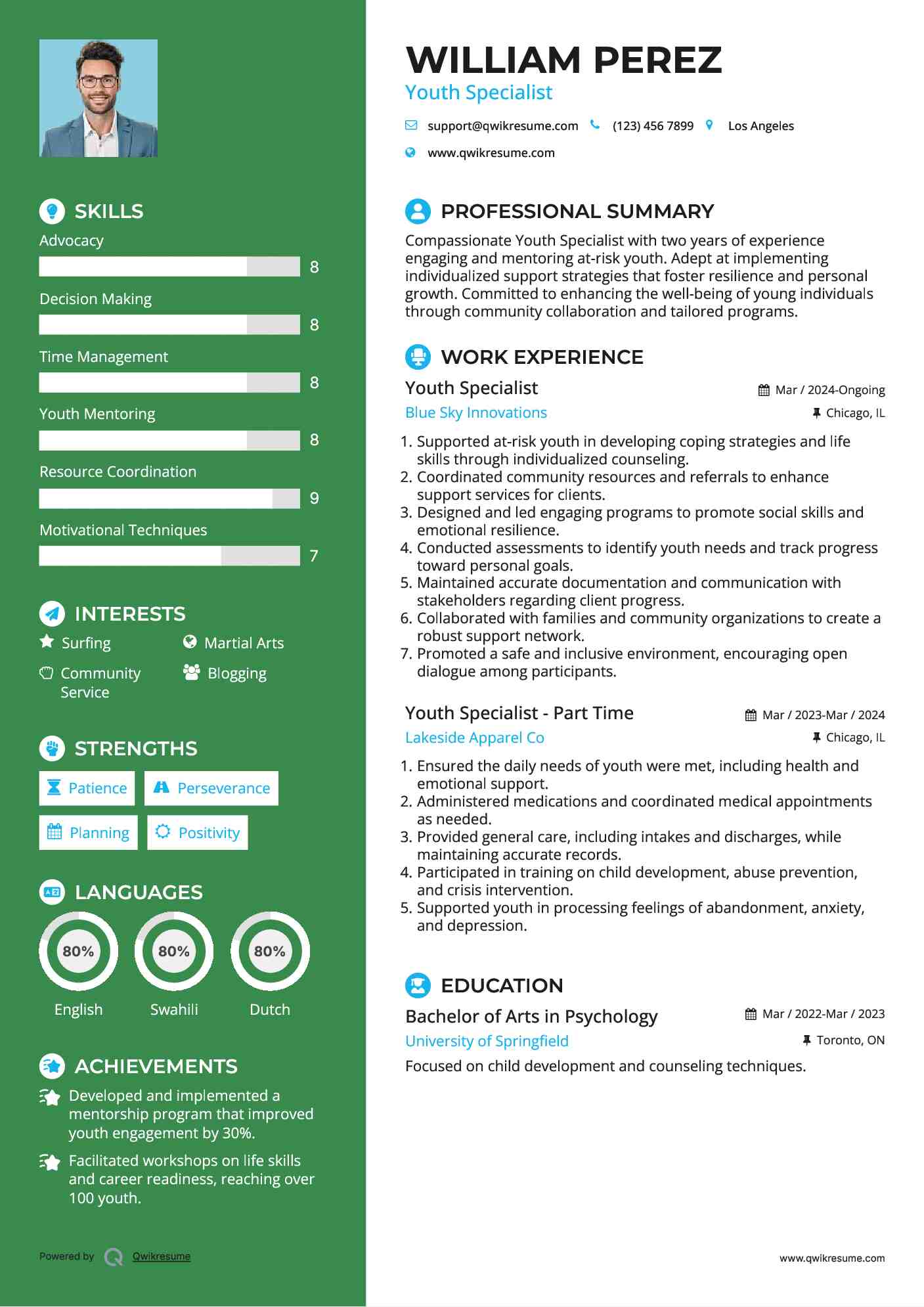 Youth Specialist Resume Sample