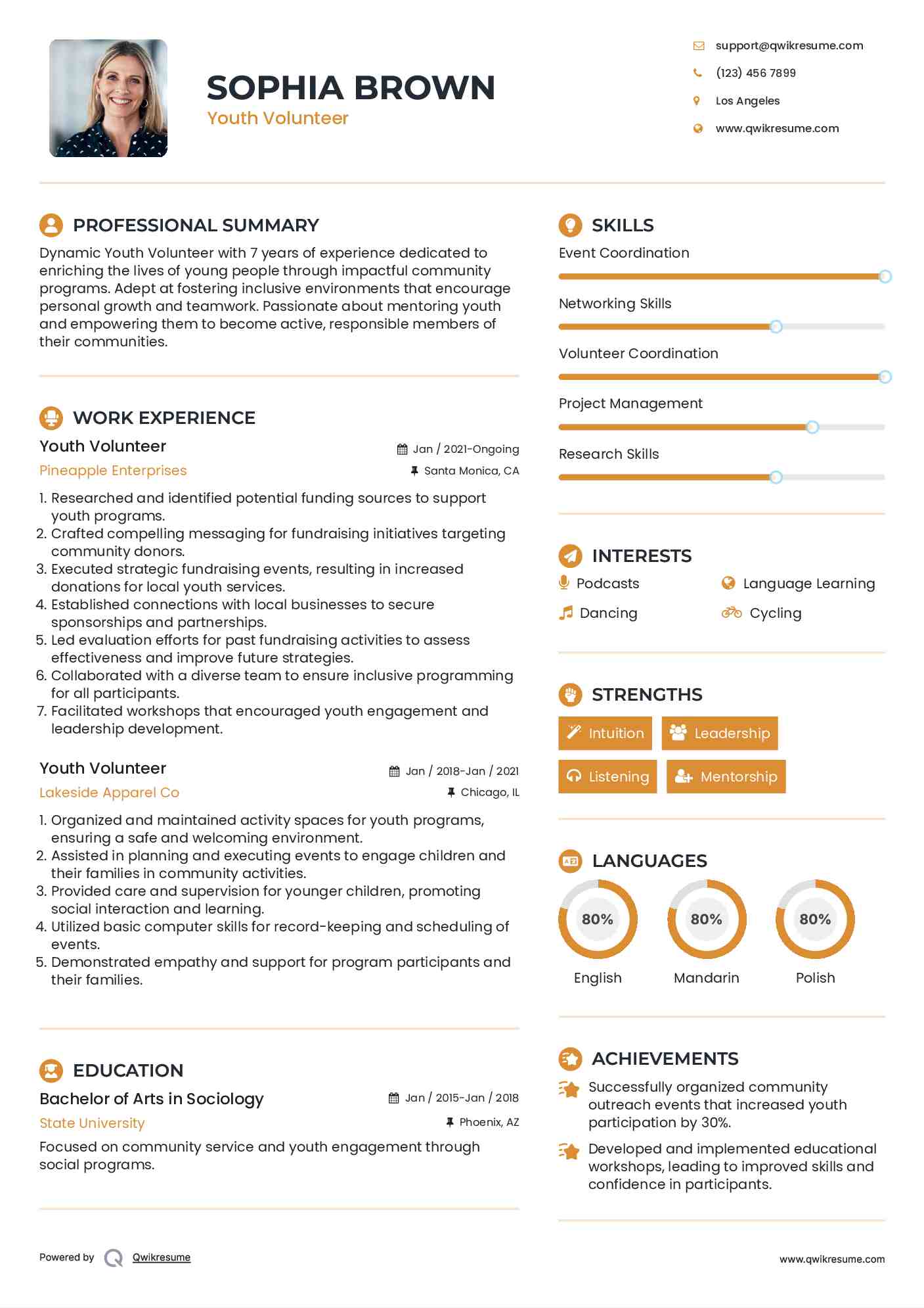 Youth Volunteer Resume Model