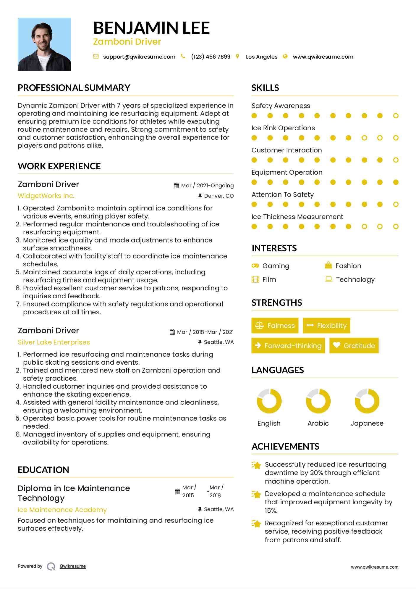 Zamboni Driver Resume Template