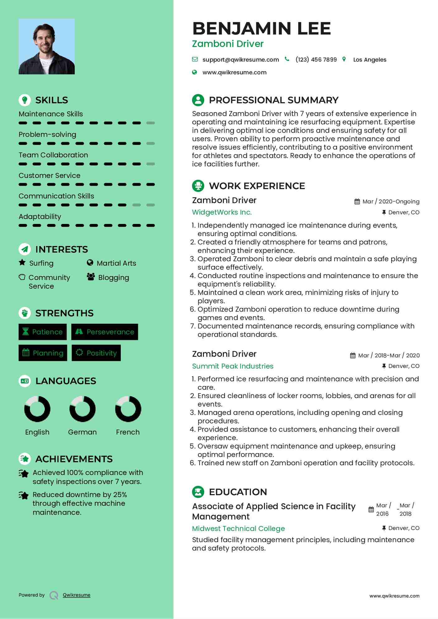 Zamboni Driver Resume Format