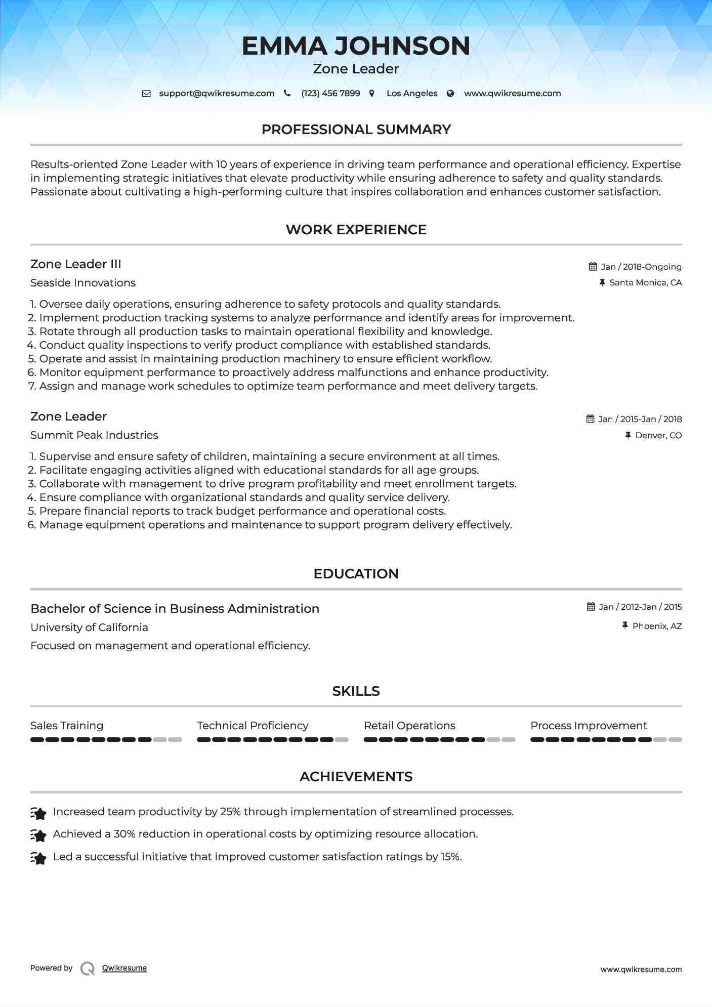 Zone Leader III Resume Template