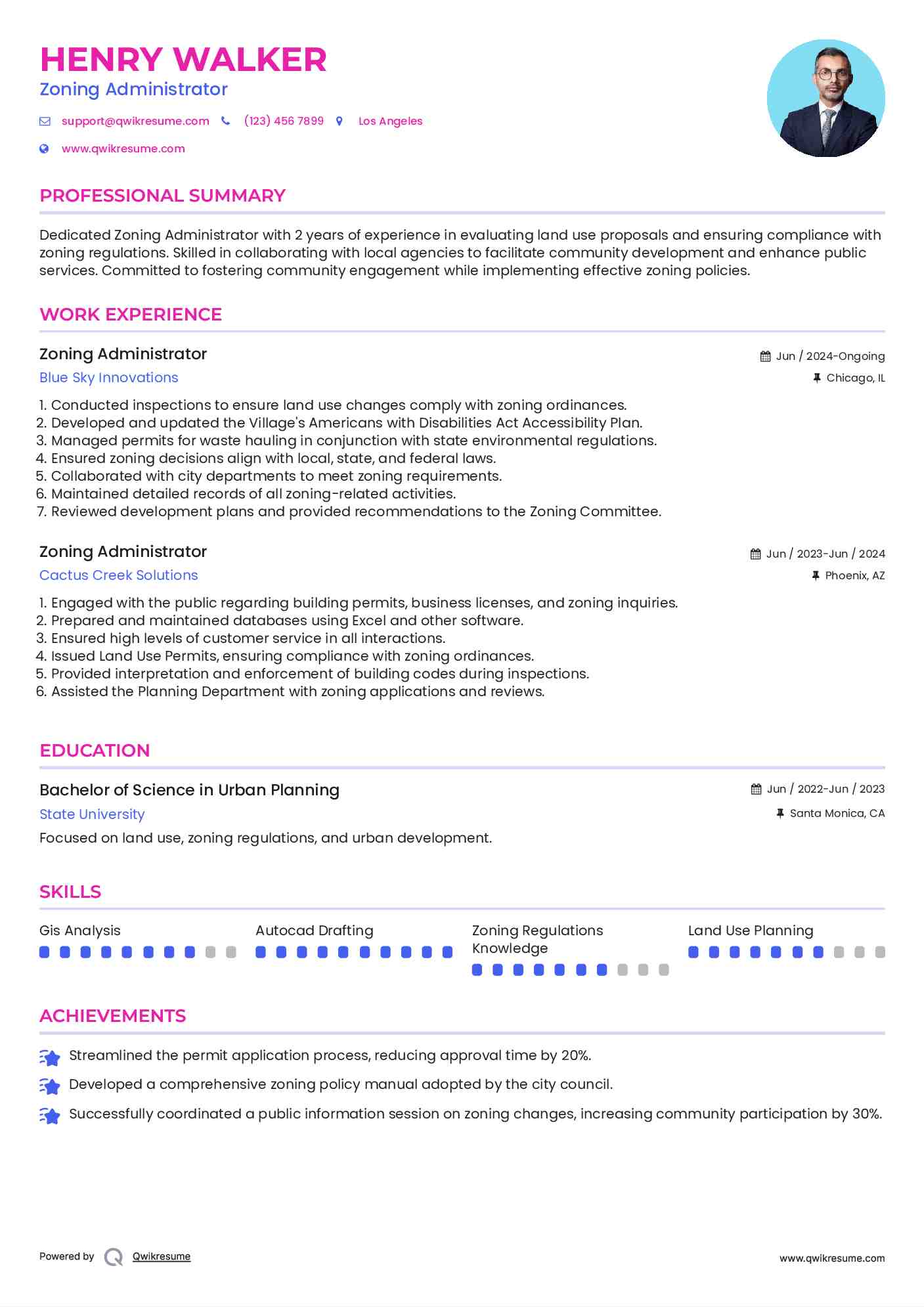 Zoning Administrator Resume Example