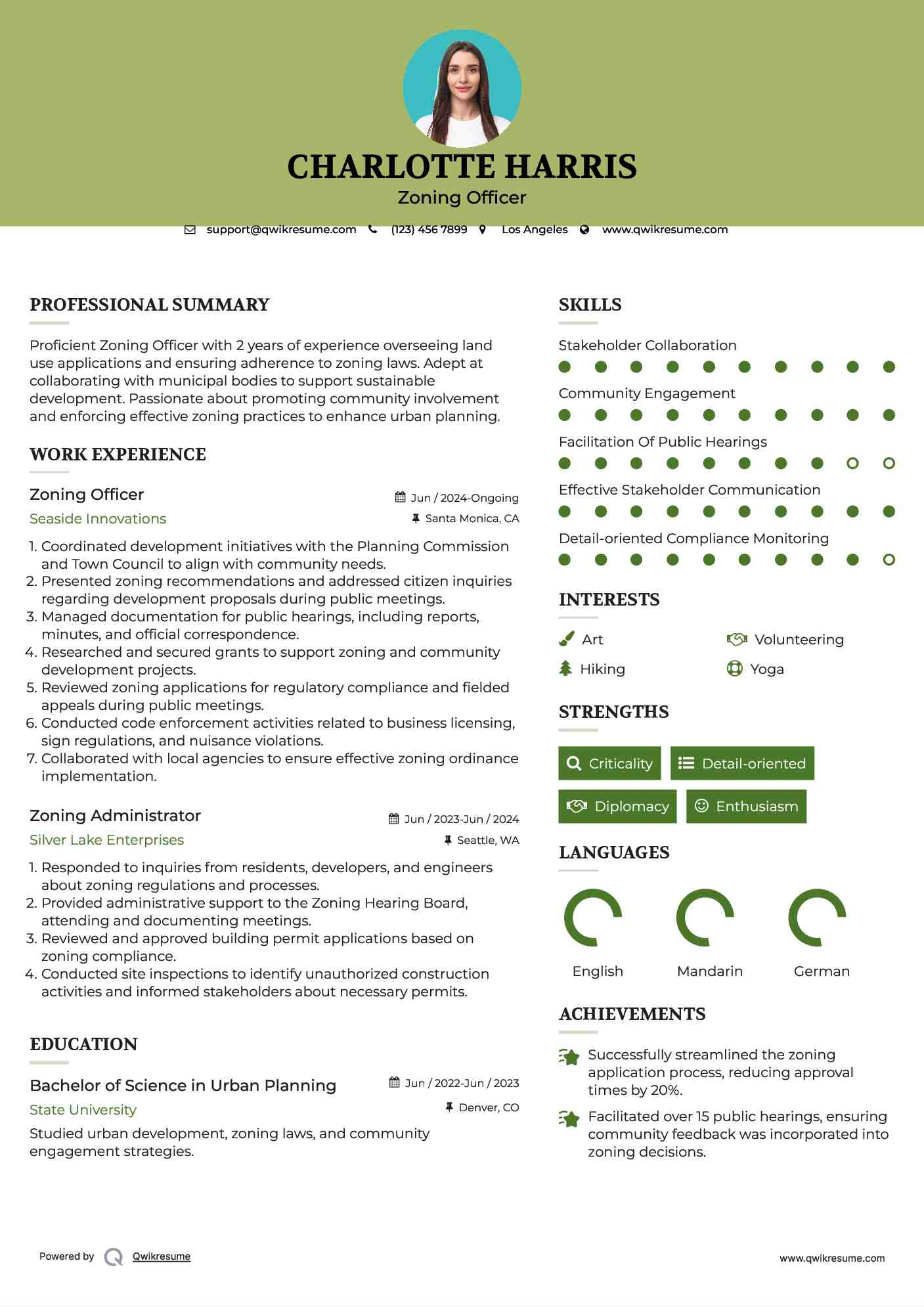 Zoning Officer Resume Format
