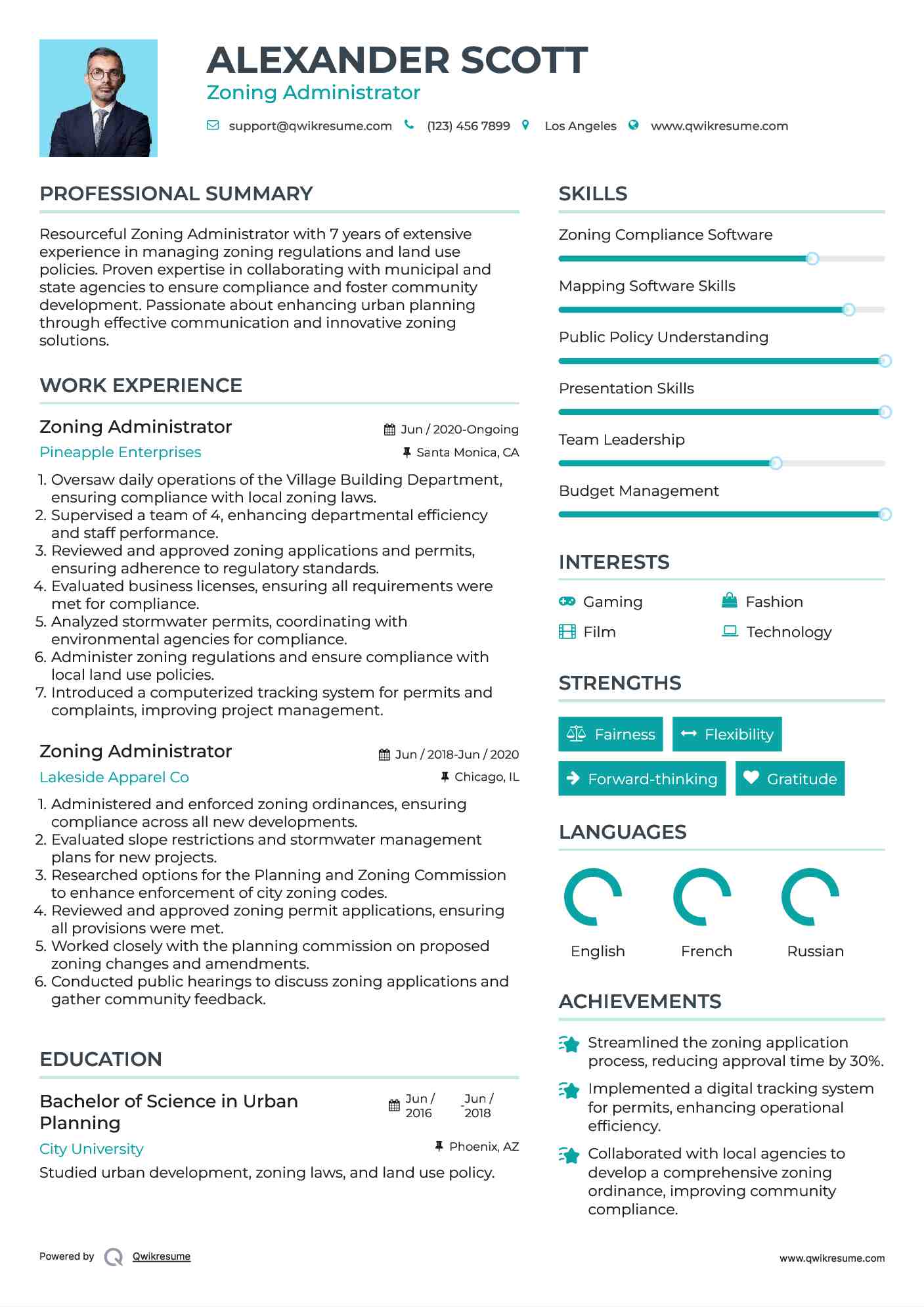 Zoning Administrator Resume Sample