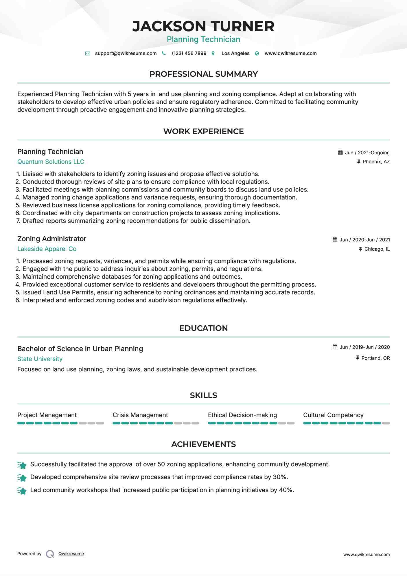 Planning Technician Resume Model