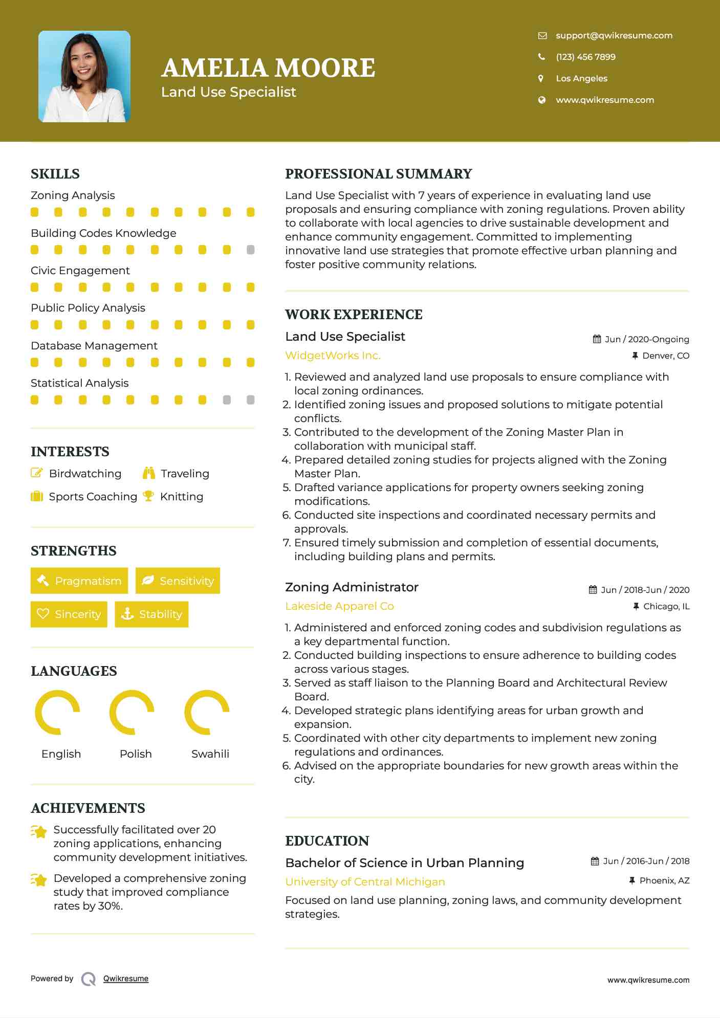 Land Use Specialist Resume Template