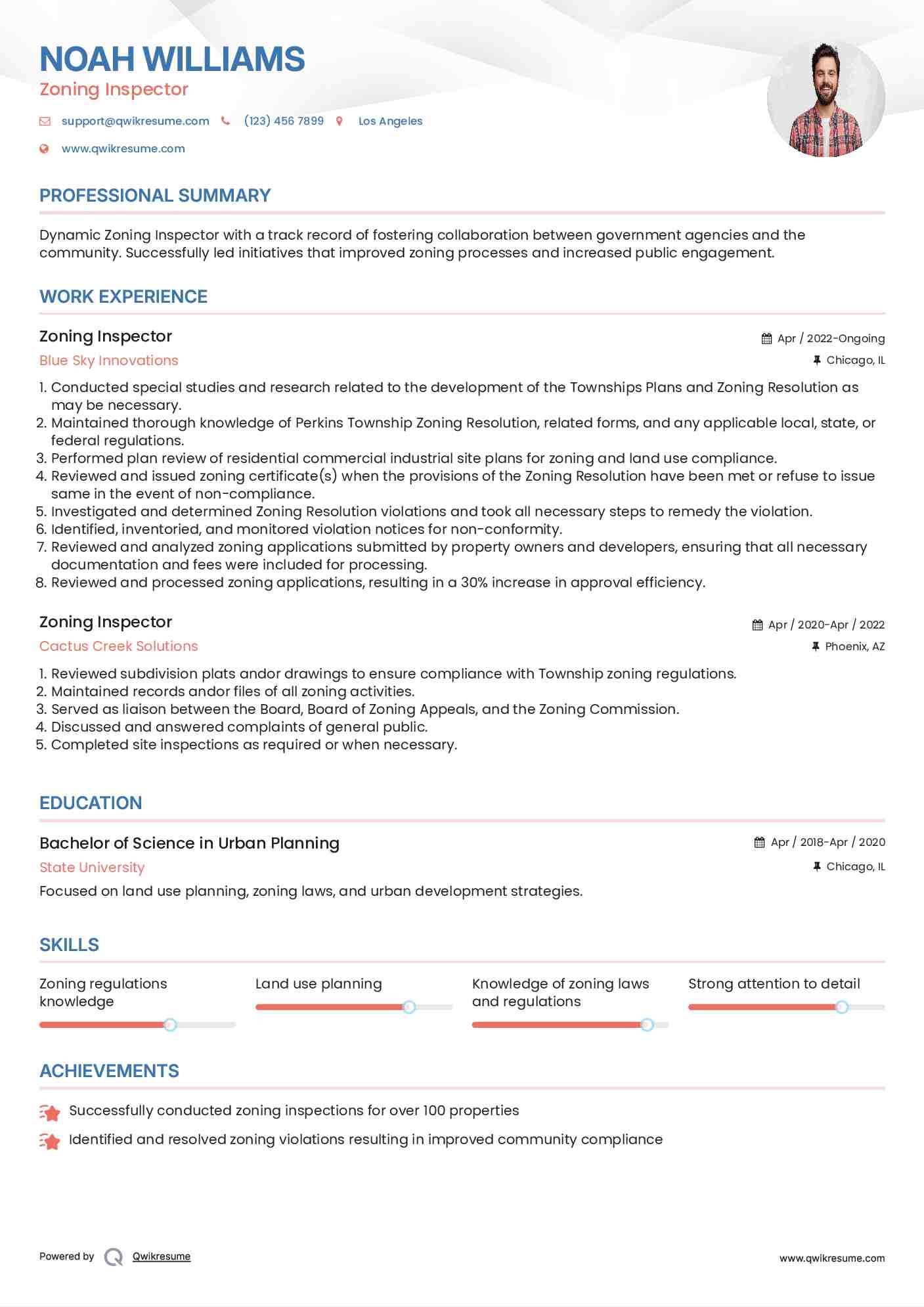 Zoning Inspector Resume Sample