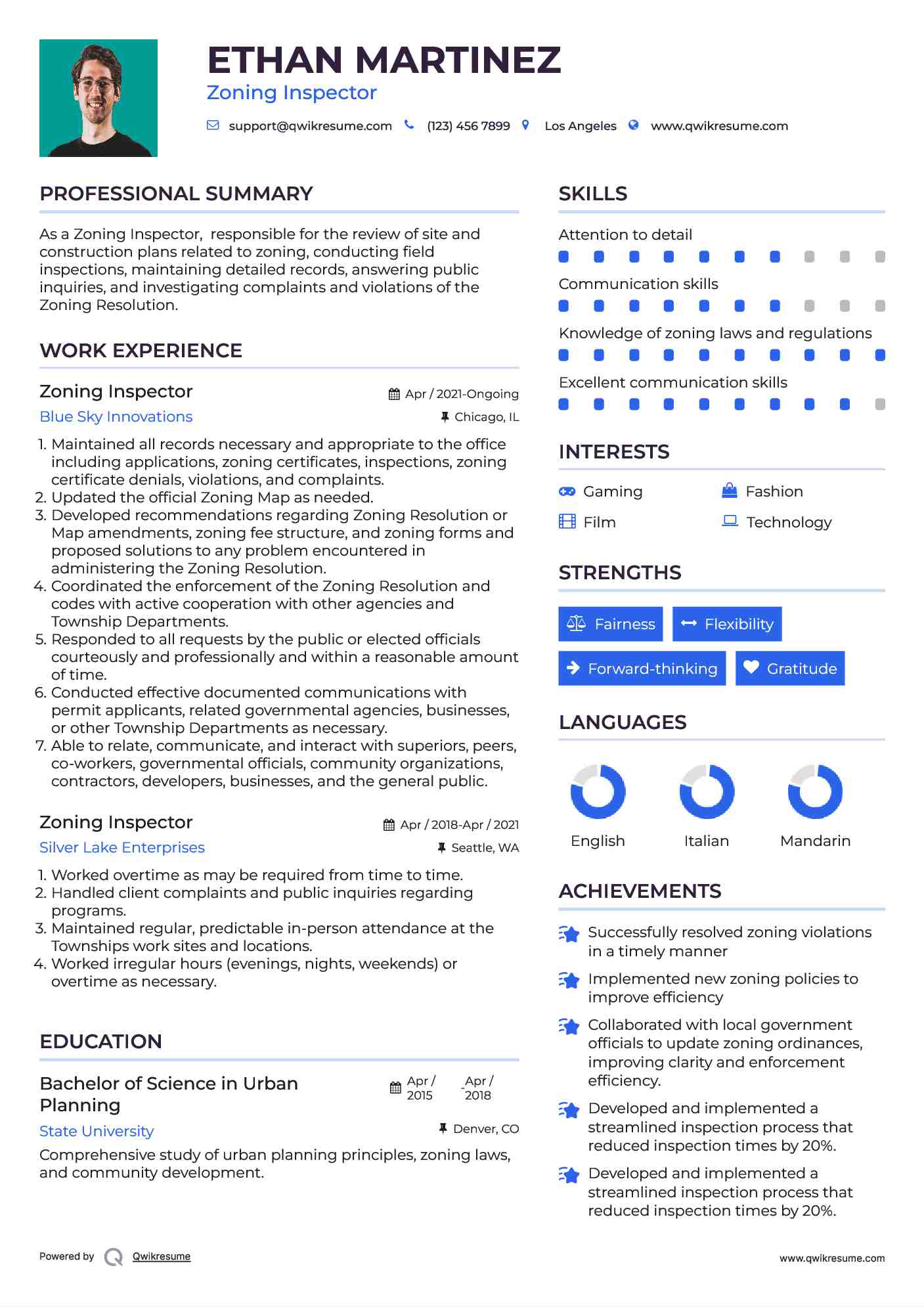 Zoning Inspector Resume Template