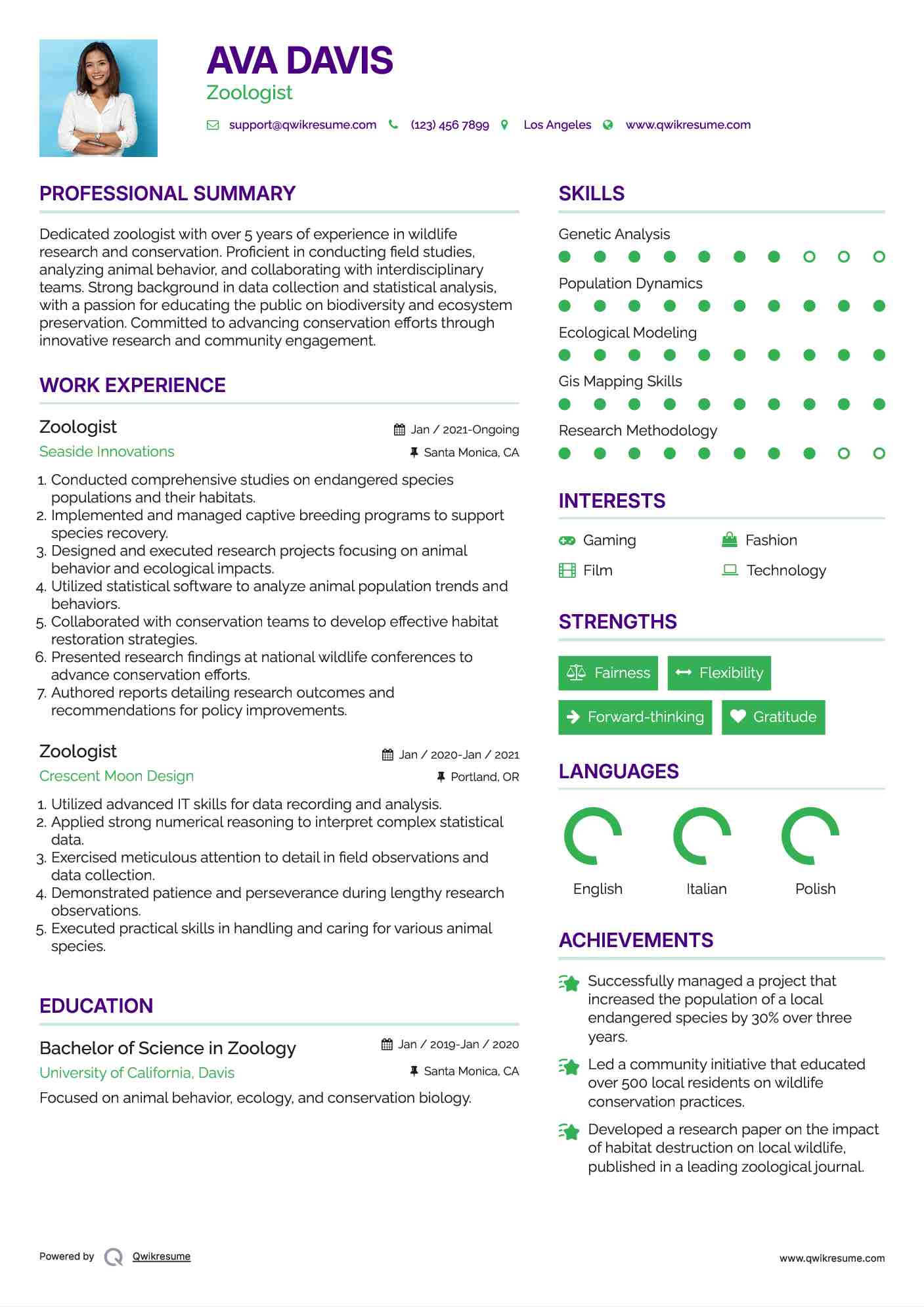 Zoologist Resume Format