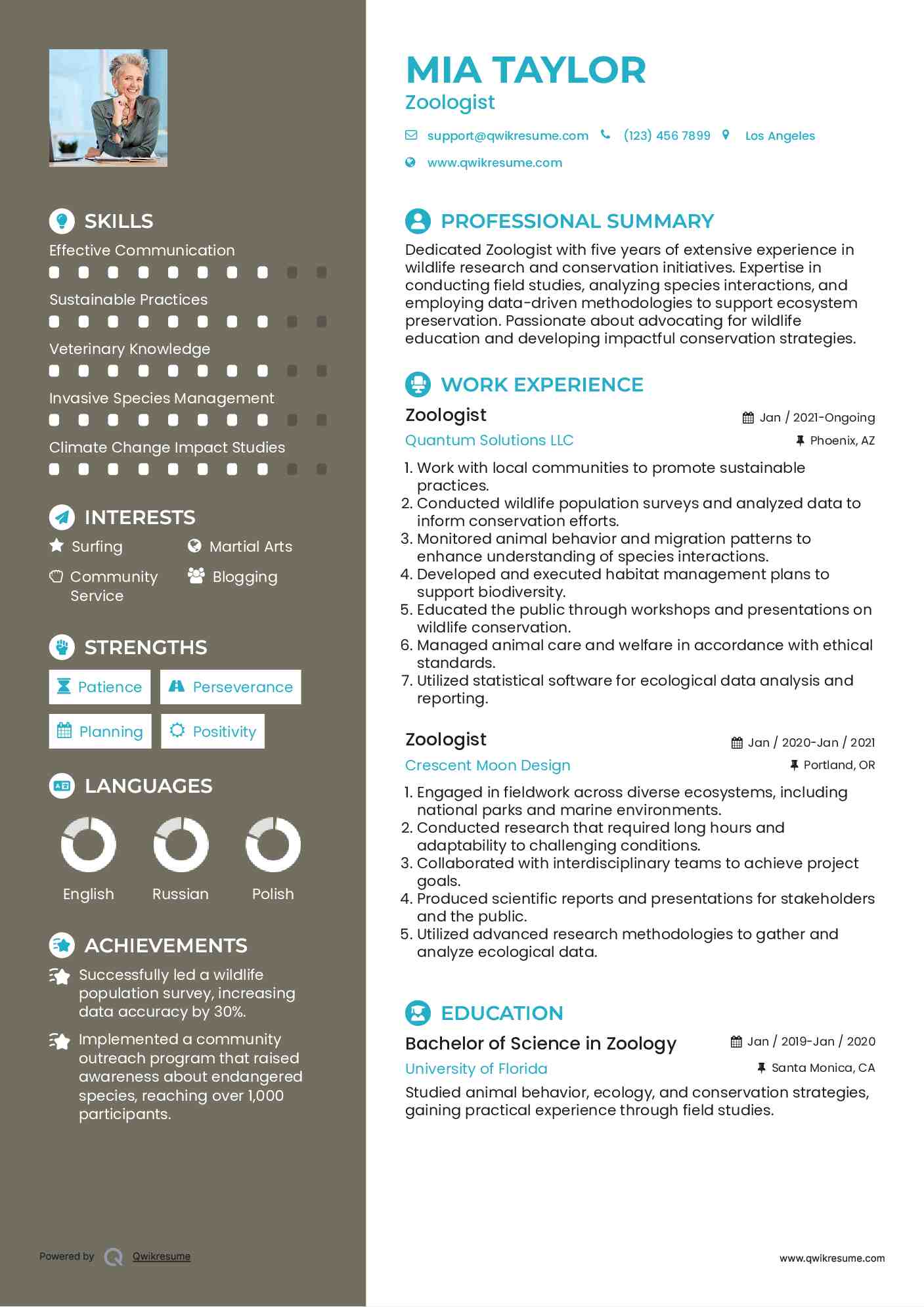 Zoologist Resume Template