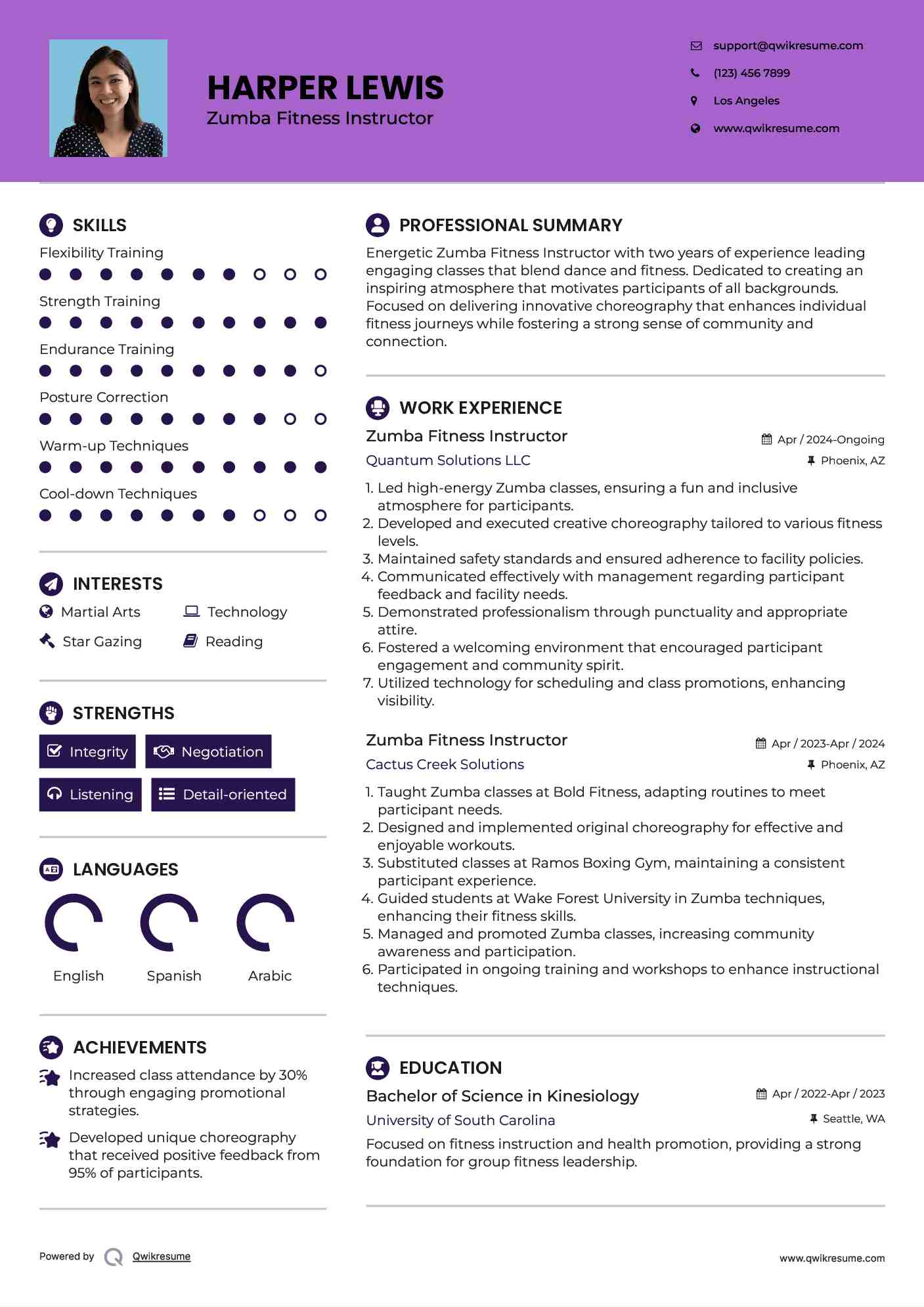 Zumba Fitness Instructor Resume Model